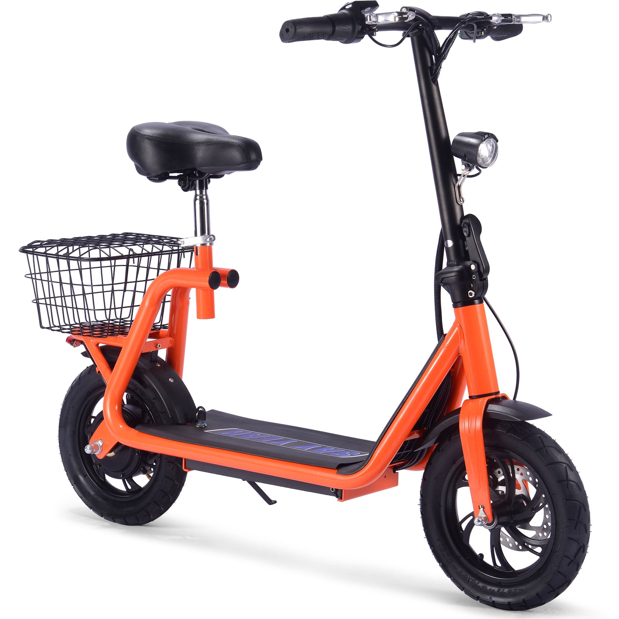 MotoTec Metro 36V 500W Lithium Electric Scooter - Orange Commuter Ride with Seat & Basket