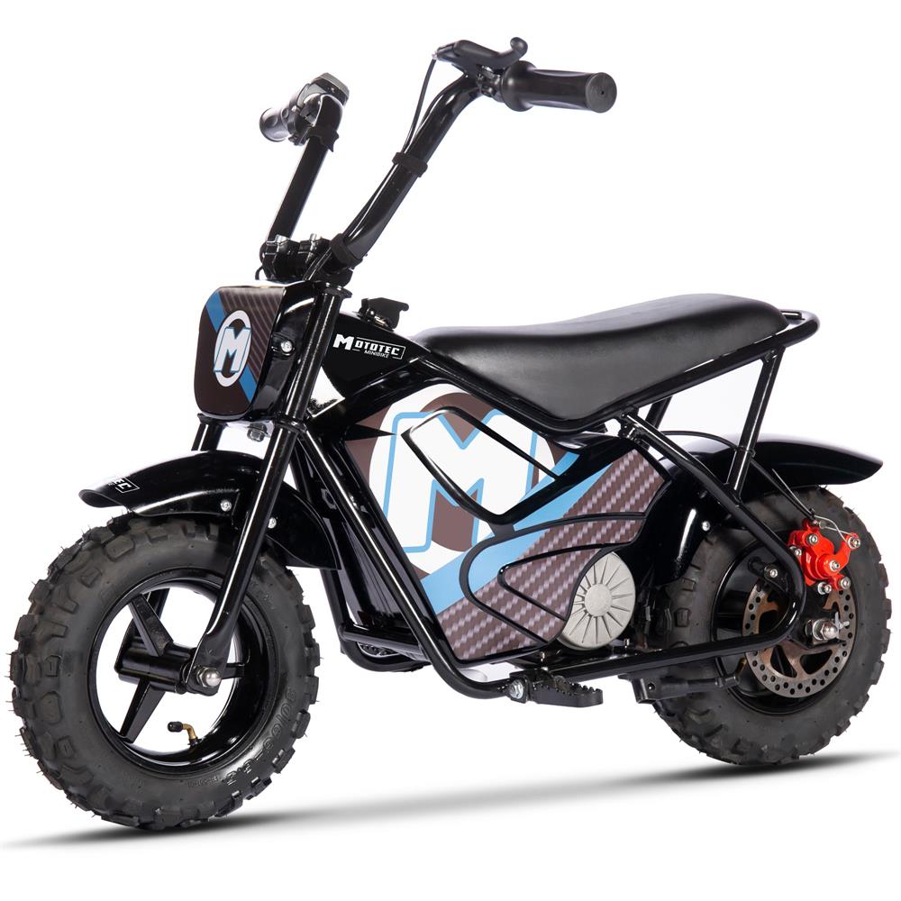 MotoTec 24V 250W Kids Electric Mini Bike - Black with Rugged Steel Frame