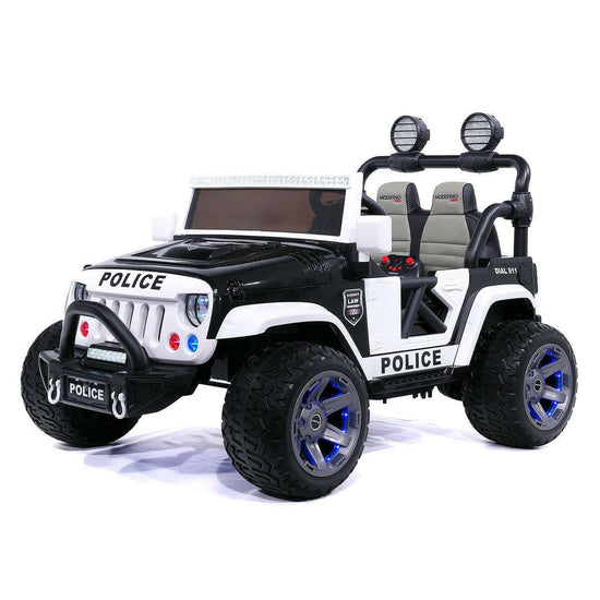 12V Police Truck Ride-On, Parental Remote, MP3, Leather Seats, LED Lights