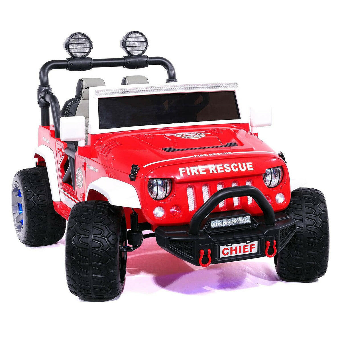 12V Fire Truck Ride-On, Parental Remote, MP3, Leather Seats, LED Lights