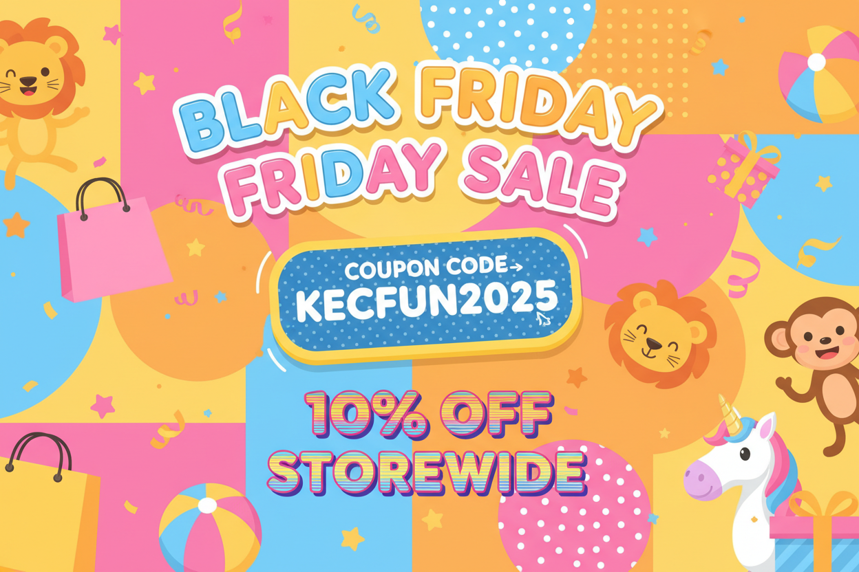 Create a black friday sale banner with coupon code "KECFUN2025" to get 10% off storewide. Make sure the banner is fun, colorful, and coupon code to be visible so customers can see it.