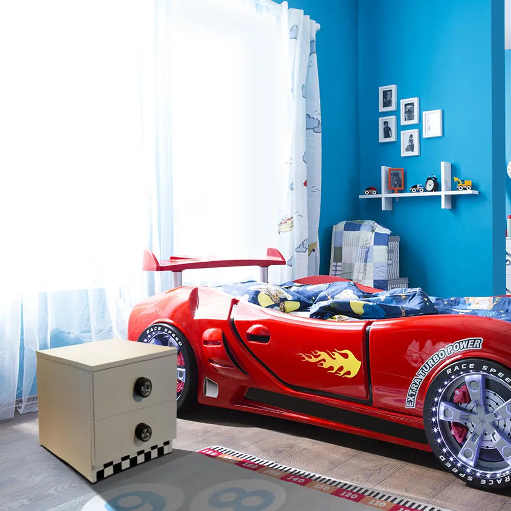 Bedroom Kids Super Car Bed Nightstand Decor