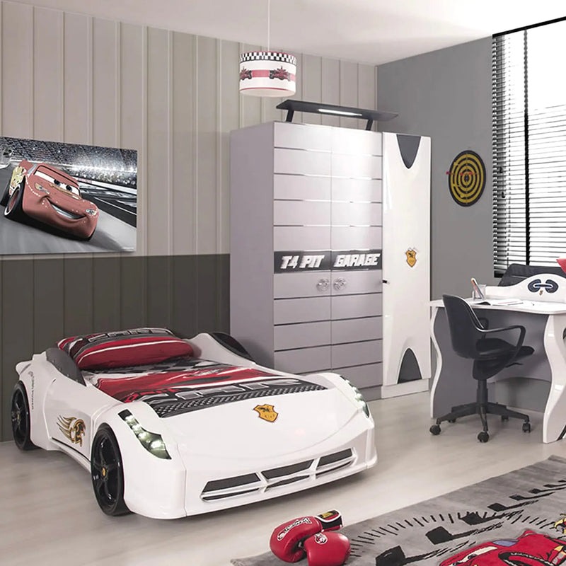 Spyder Kids Race Car Bed Headlights Remote Control Toddler Twin Size