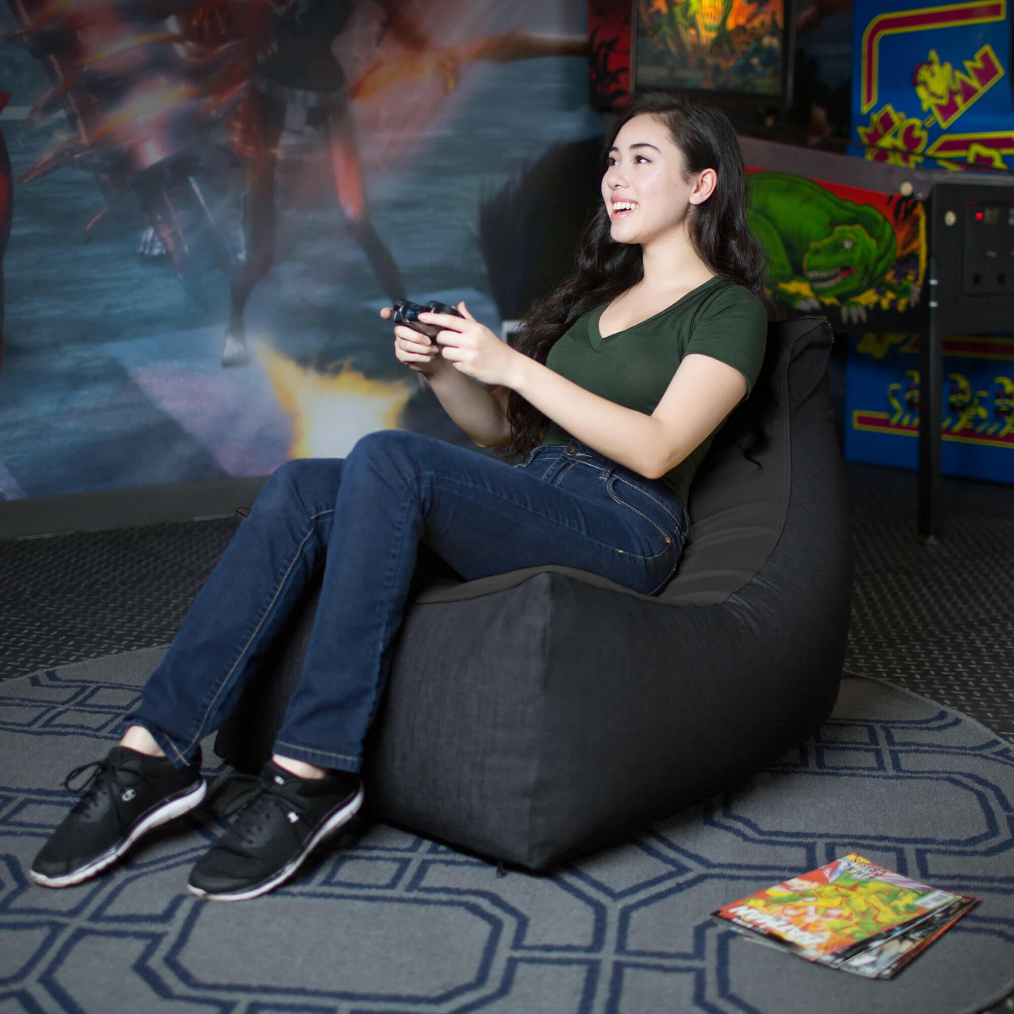 Gaming Kids Xbox PS5 PC Bean Bag Lounger Chair Leather Denim - Kids Eye Candy 