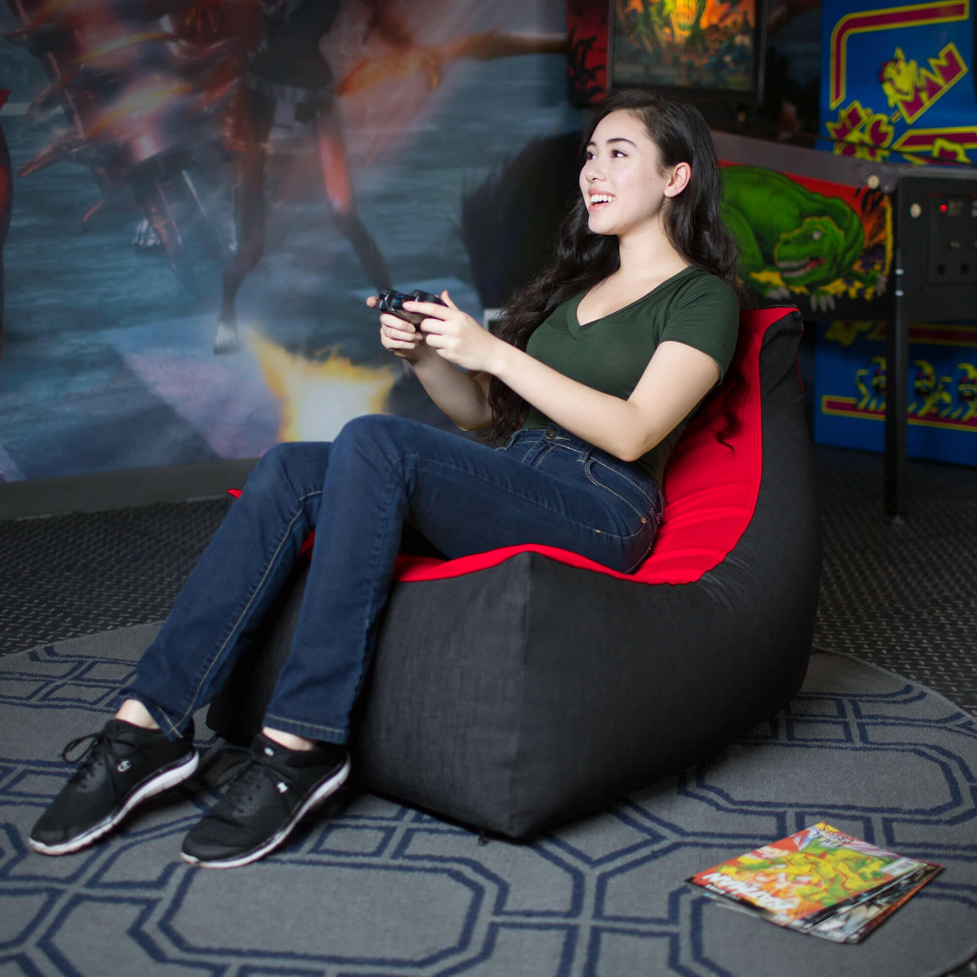 Gaming Kids Xbox PS5 PC Bean Bag Lounger Chair Leather Denim - Kids Eye Candy 