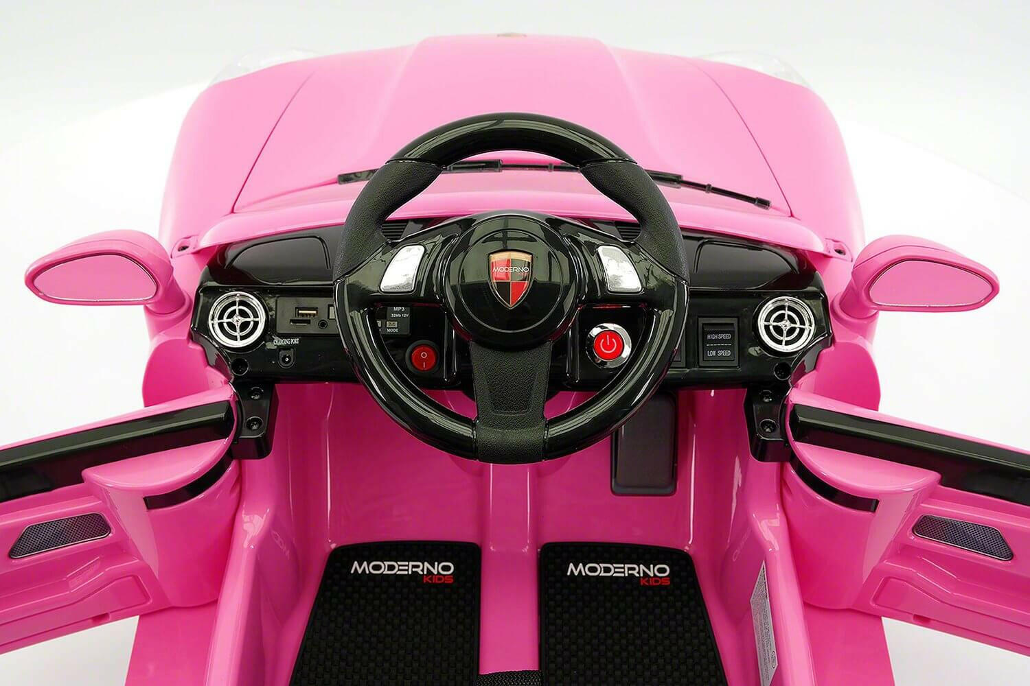 12V Kids Roadster Ride On Parental Remote MP3 Leather Seats LED Lights Size Small Pink