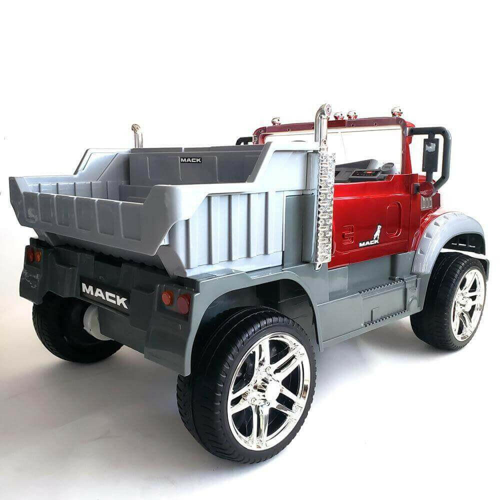 12V Licensed Mack Ride-On Truck Two-Seater with Parental Remote, LED Lights, MP3, Leather Seats - Kids Eye Candy
