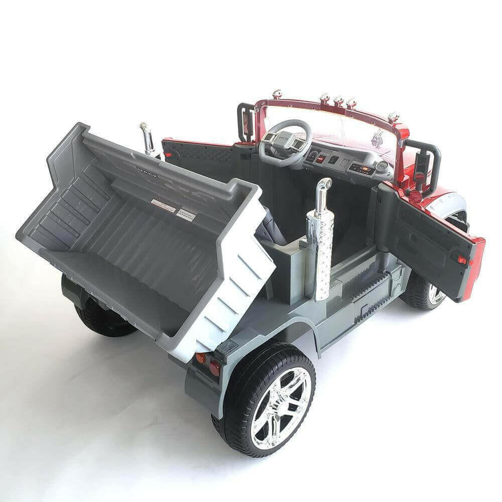 12V Licensed Mack Ride-On Truck Two-Seater with Parental Remote, LED Lights, MP3, Leather Seats - Kids Eye Candy
