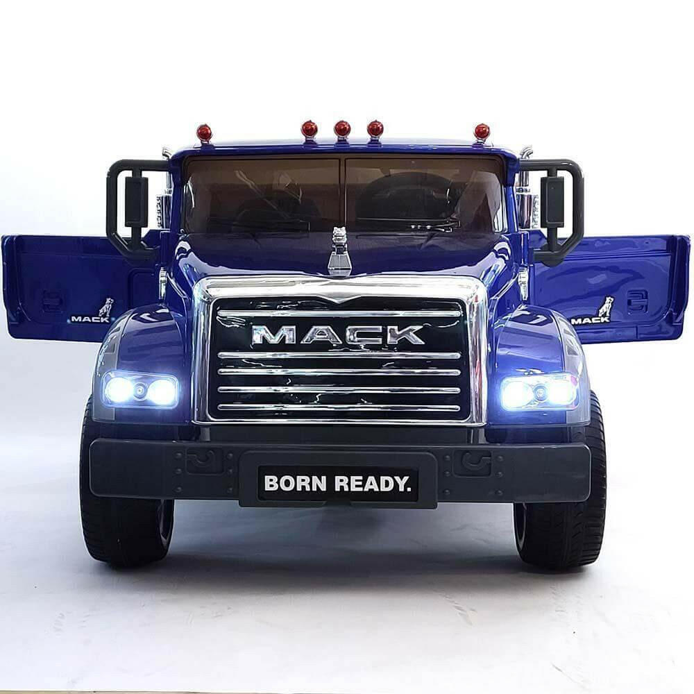 12V Licensed Mack Ride-On Truck Two-Seater with Parental Remote, LED Lights, MP3, Leather Seats - Kids Eye Candy