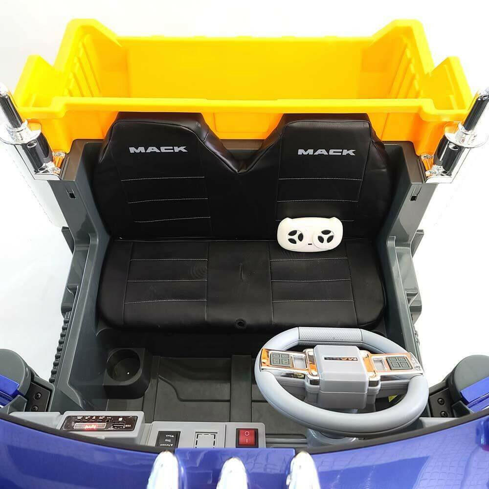 12V Licensed Mack Ride-On Truck Two-Seater with Parental Remote, LED Lights, MP3, Leather Seats - Kids Eye Candy