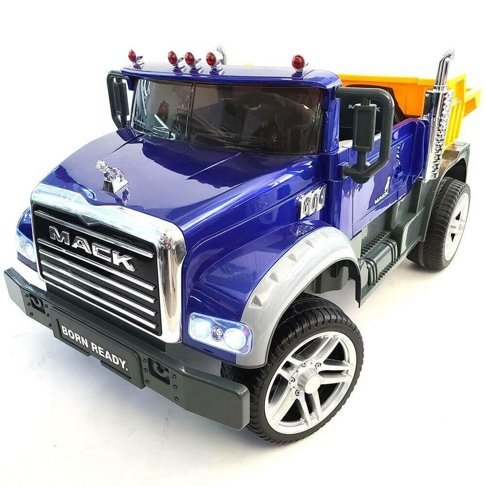 12V Licensed Mack Ride-On Truck Two-Seater with Parental Remote, LED Lights, MP3, Leather Seats - Kids Eye Candy