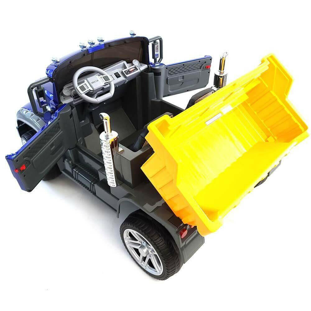 12V Licensed Mack Ride-On Truck Two-Seater with Parental Remote, LED Lights, MP3, Leather Seats - Kids Eye Candy