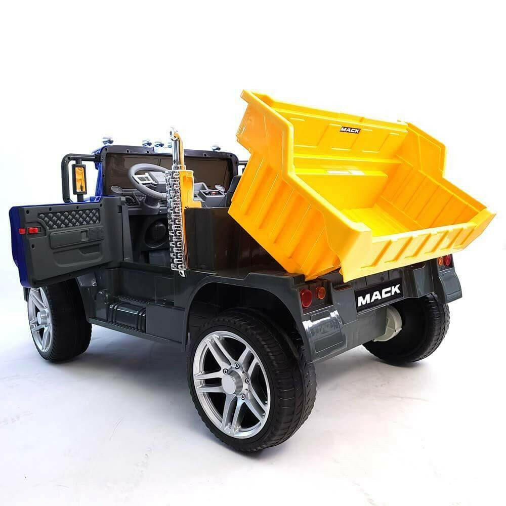 12V Licensed Mack Ride-On Truck Two-Seater with Parental Remote, LED Lights, MP3, Leather Seats - Kids Eye Candy