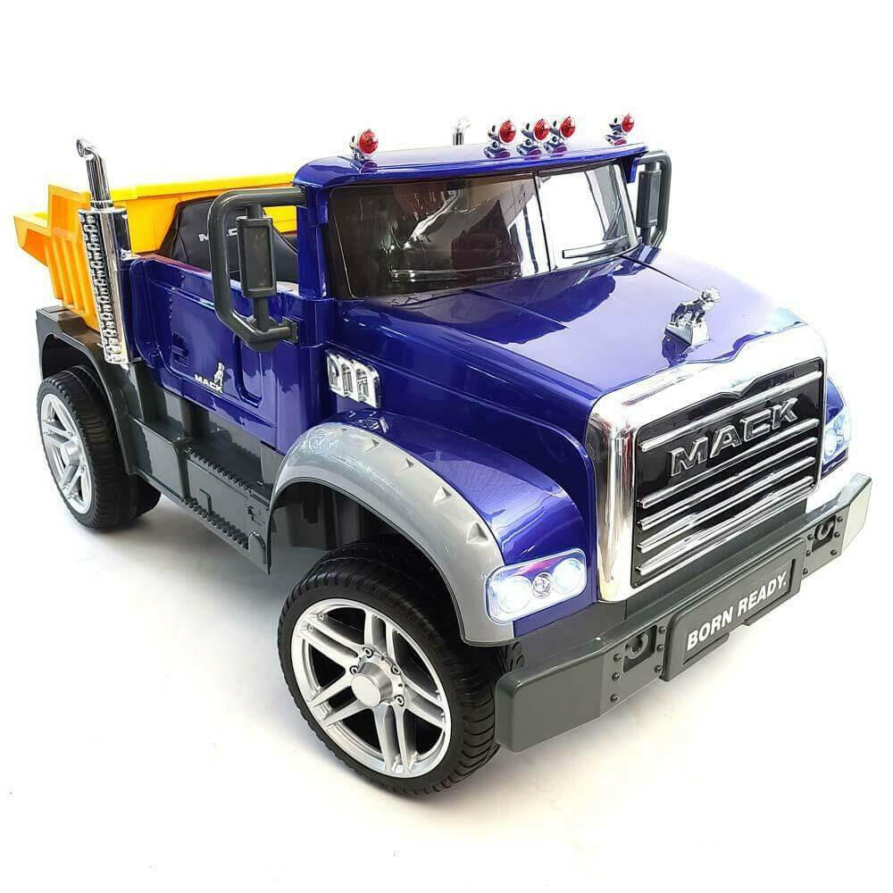 12V Licensed Mack Ride-On Truck Two-Seater with Parental Remote, LED Lights, MP3, Leather Seats - Kids Eye Candy