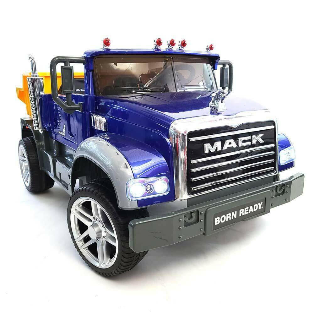 12V Licensed Mack Ride-On Truck Two-Seater with Parental Remote, LED Lights, MP3, Leather Seats - Kids Eye Candy