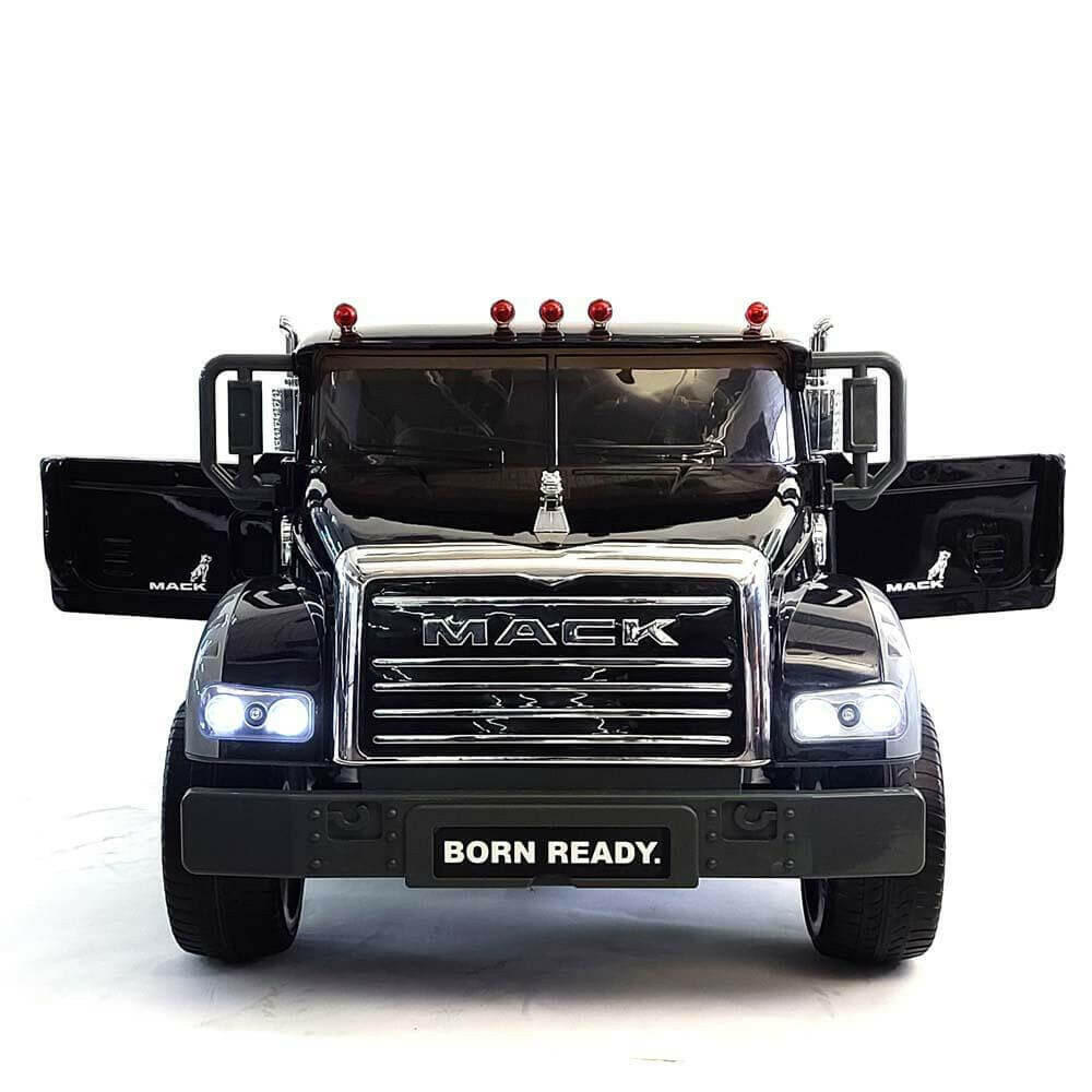 12V Licensed Mack Ride-On Truck Two-Seater with Parental Remote, LED Lights, MP3, Leather Seats - Kids Eye Candy