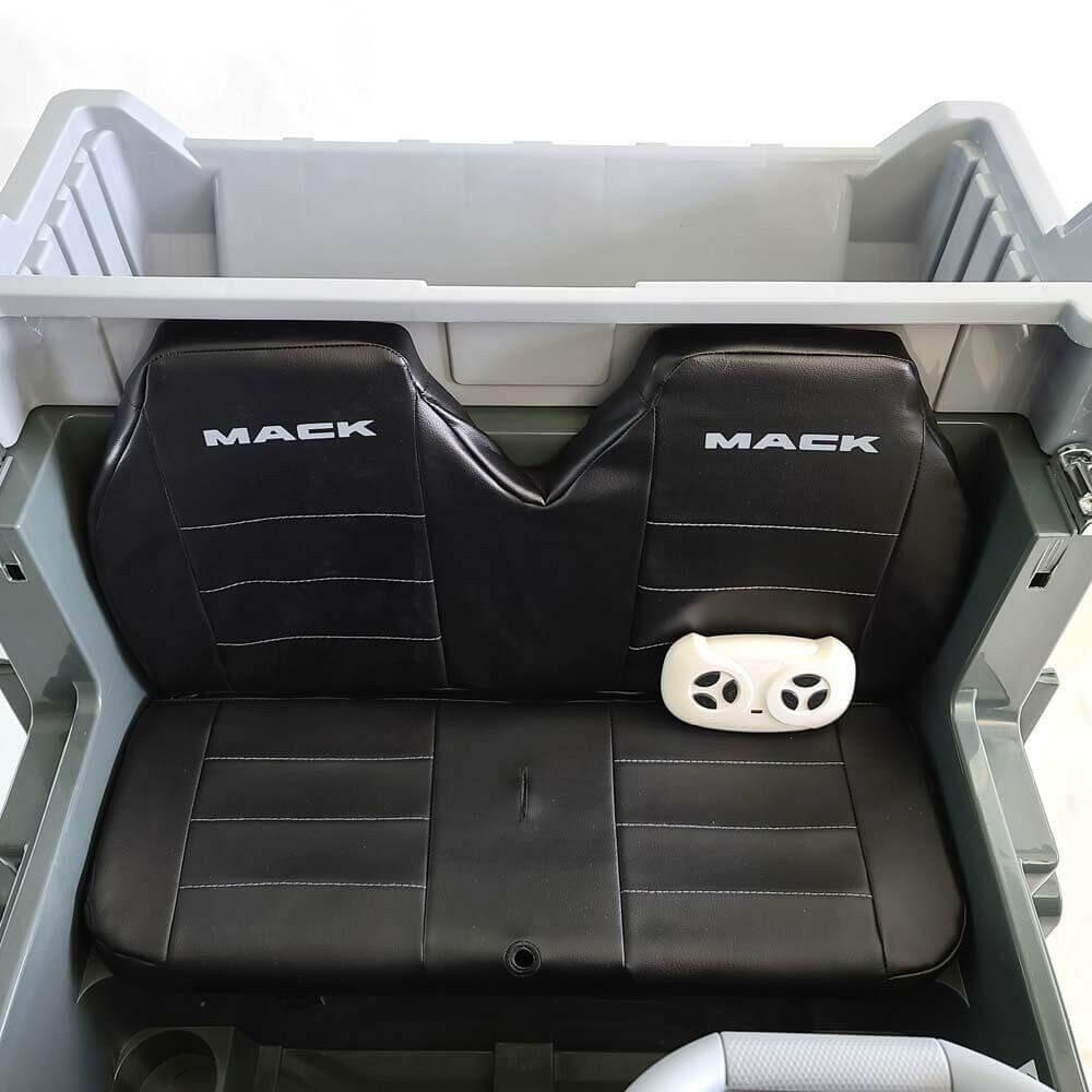 12V Licensed Mack Ride-On Truck Two-Seater with Parental Remote, LED Lights, MP3, Leather Seats - Kids Eye Candy