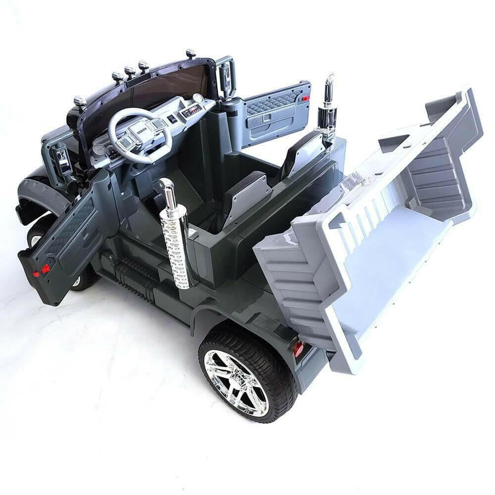 12V Licensed Mack Ride-On Truck Two-Seater with Parental Remote, LED Lights, MP3, Leather Seats - Kids Eye Candy