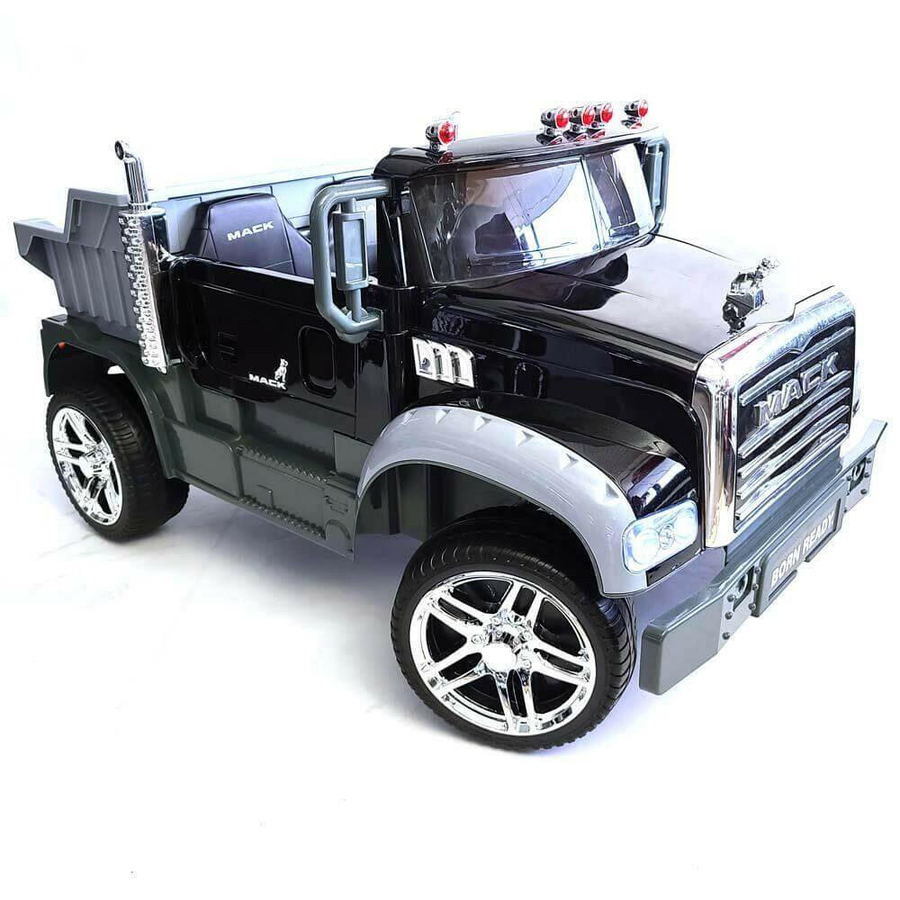12V Licensed Mack Ride-On Truck Two-Seater with Parental Remote, LED Lights, MP3, Leather Seats - Kids Eye Candy