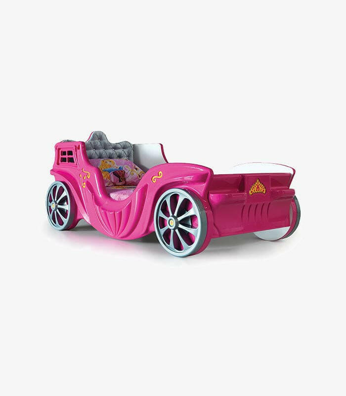 Princess Carriage Kids Car Bed LED Headlights Sound System w/ Twin Mattress - Kids Eye Candy