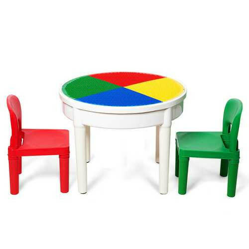 3-in-1 Kids Activity Table and 2 Chairs Set Includes 300 Bricks - Kids Eye Candy 
