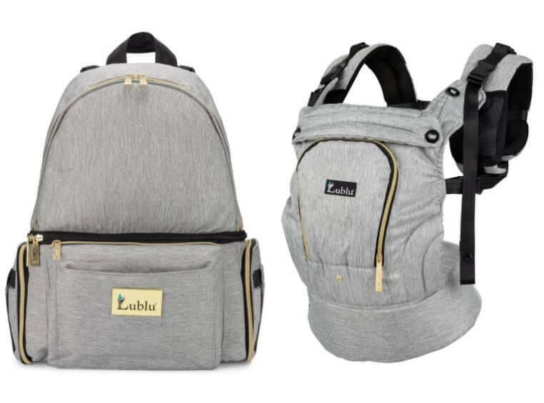 Lublu Baby Hugbag Bundle Backpack, Baby Carrier, Diaper Bag, Diaper Changing Pad.