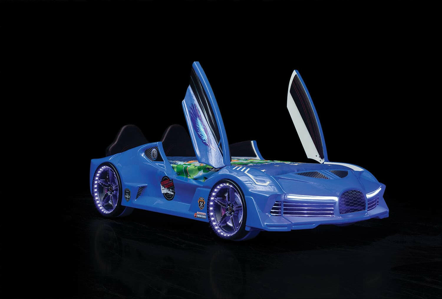 Aero Super Car Kids Bed Lifting Doors Headlights Remote Control Toddler Twin Size Frame - Kids Eye Candy