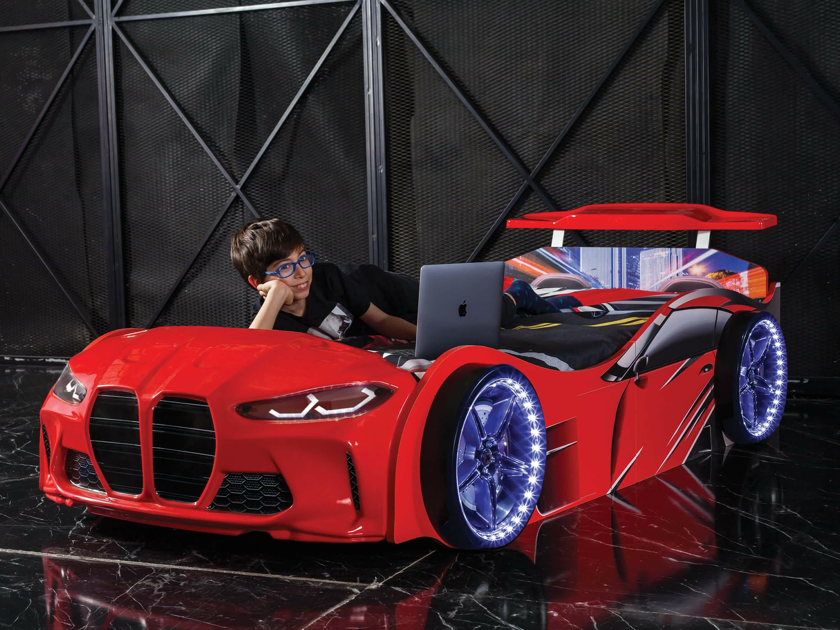 GTX Kids Car Bed Twin Size Frame Remote Control, LED Headlights