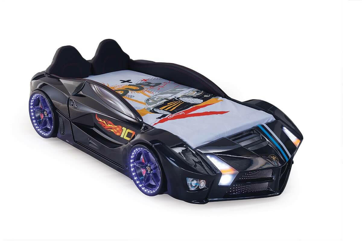 Luxury Moon Kids Race Car Bed w/ LED Headlights Toddler Remote Control Twin Size Frame - Kids Eye Candy