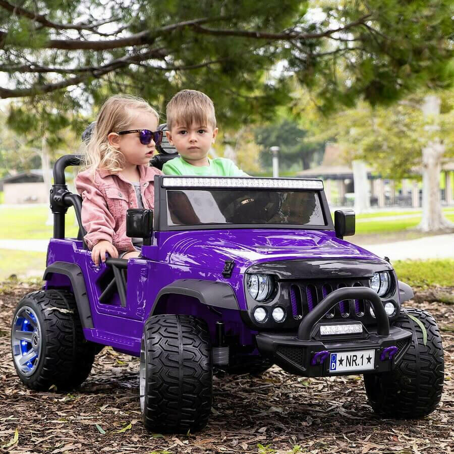 12V Jeep Ride On Truck Leather Seats Bluetooth MP3 LED Wheels