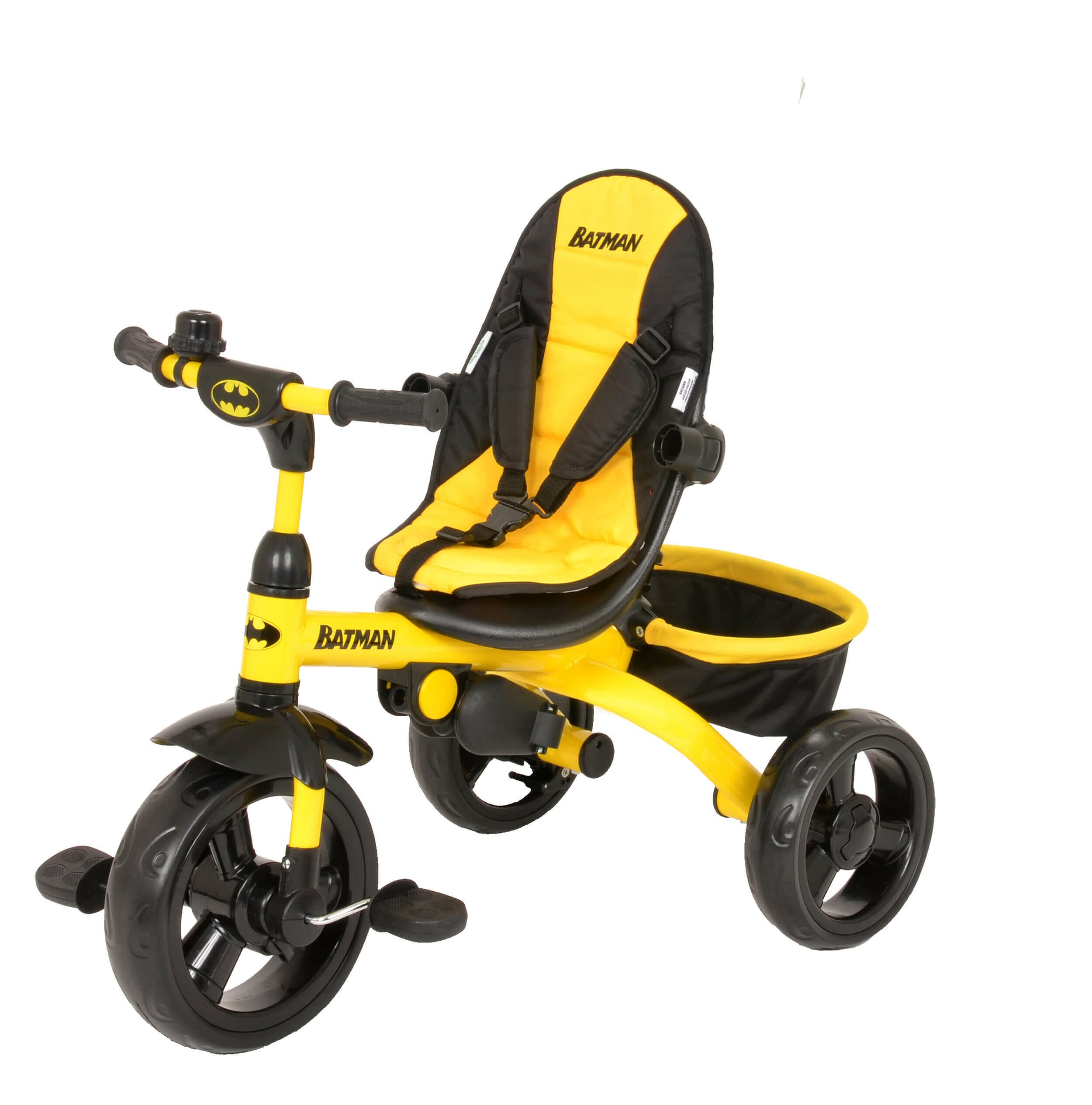 Kids Batman 4 in 1 Push and Ride Stroller Tricycle with Foldable Roof