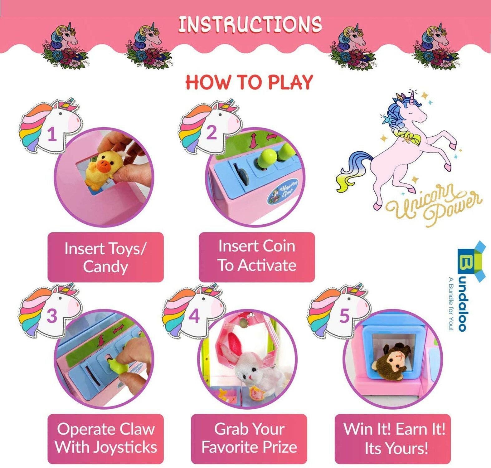 Unicorn Kids Toy Claw Machine With Lights.