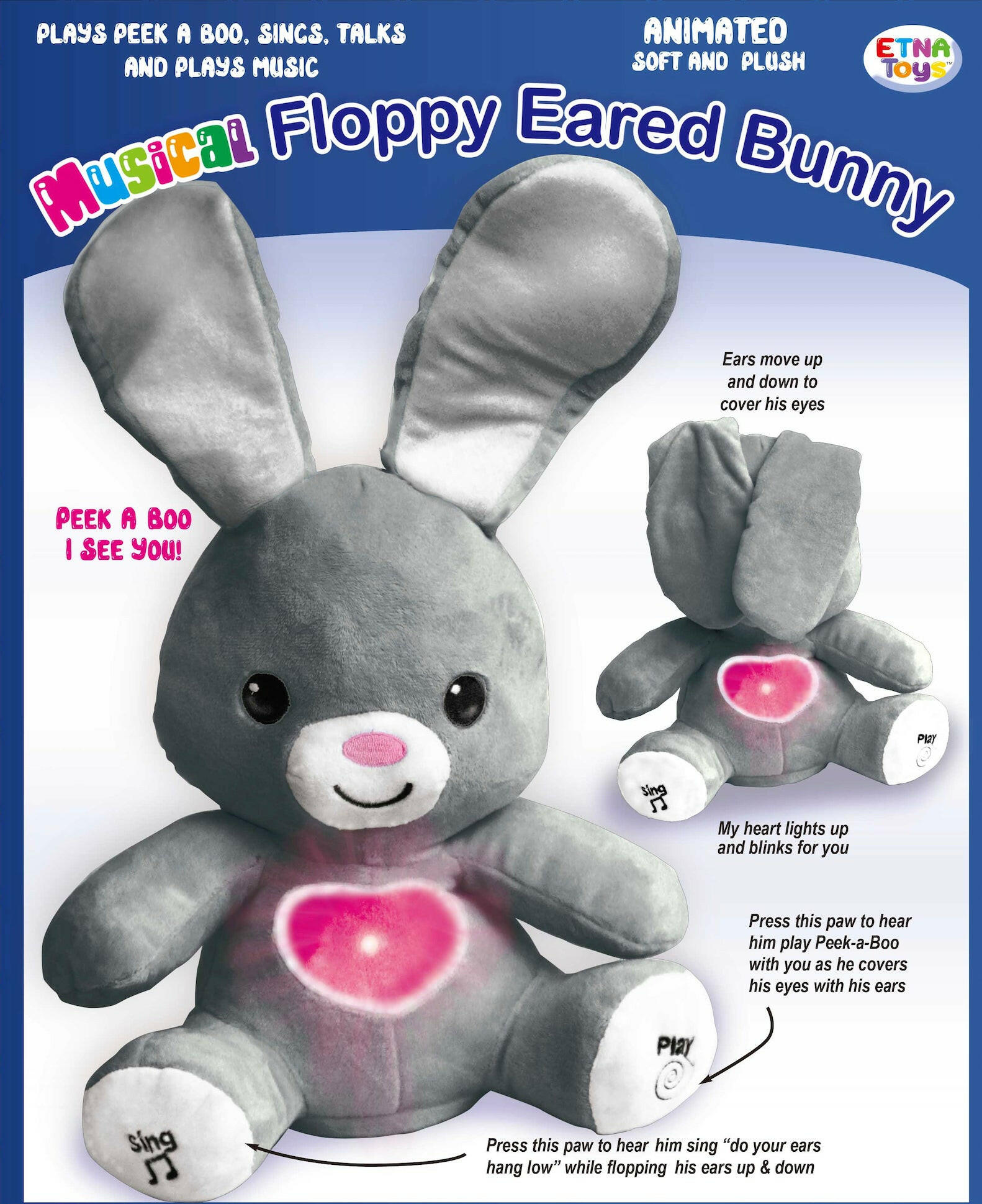 Musical Floppy Eared Plush Bunny w/ Lights.