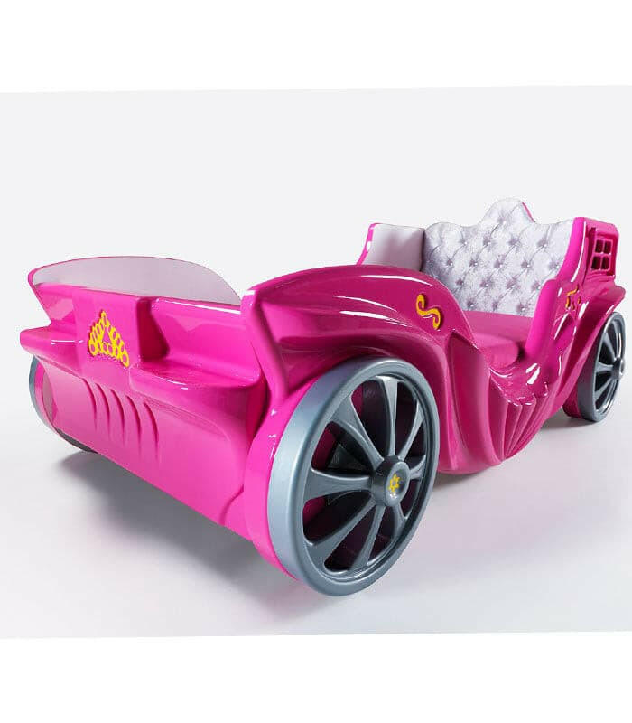 Princess Carriage Kids Car Bed LED Headlights Sound System w/ Twin Mattress - Kids Eye Candy