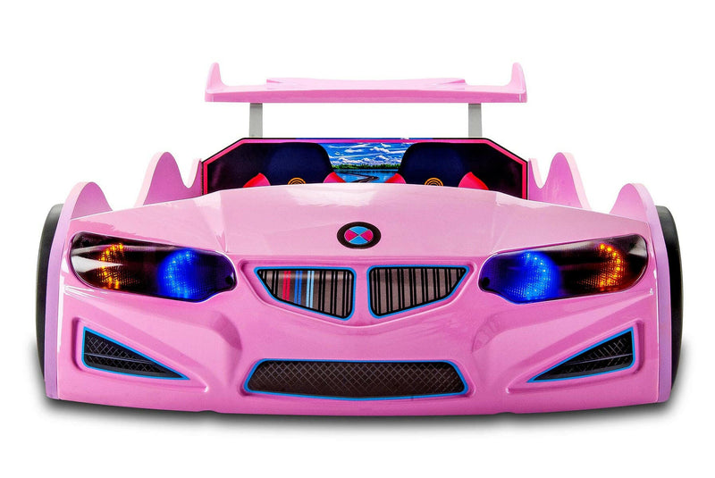 GT999 Pink Lighted Race Car Bed
