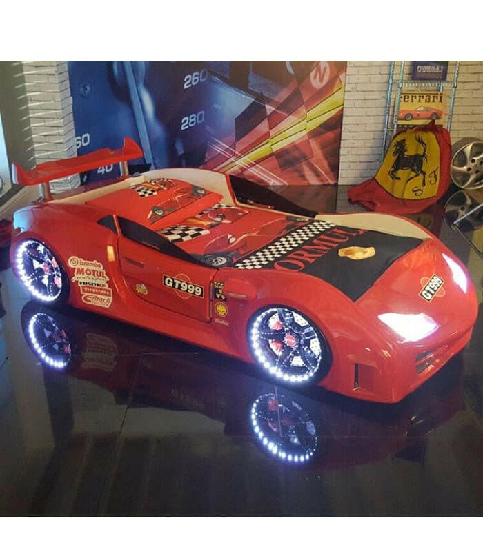 Super Race Car GT999 Kids Bed LED Headlights Remote Control Toddler Twin Size Frame - Kids Eye Candy