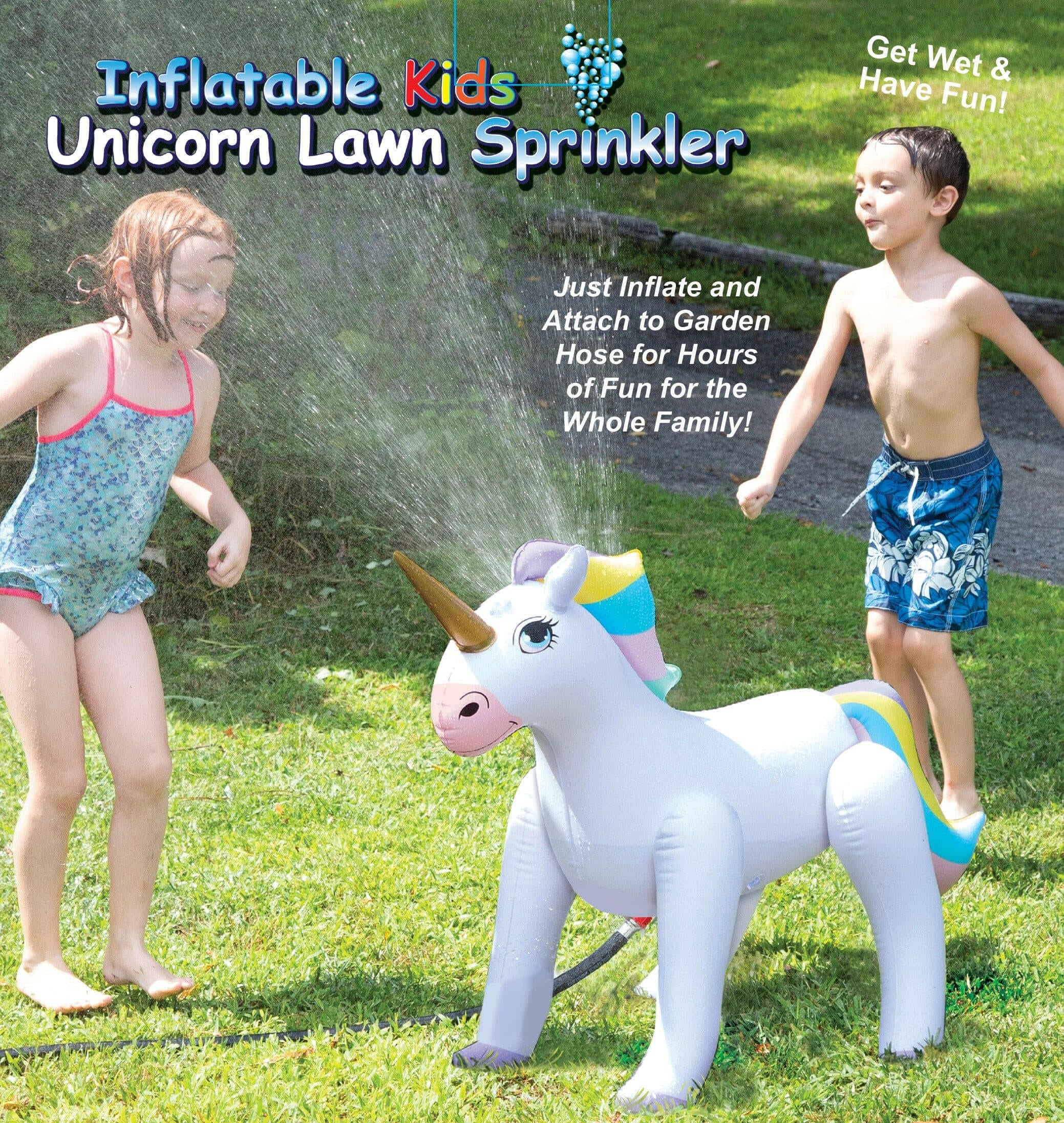 Inflatable Unicorn Lawn Sprinkler.