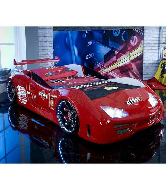 Super Race Car GT999 Kids Bed LED Headlights Remote Control Toddler Twin Size Frame - Kids Eye Candy