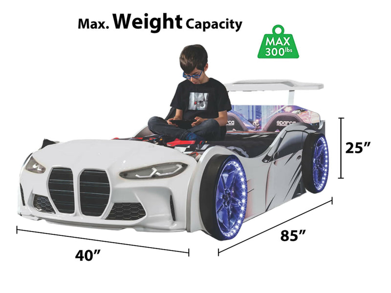 GTX Kids Car Bed Headlights Remote Control Toddler Twin Size Frame.