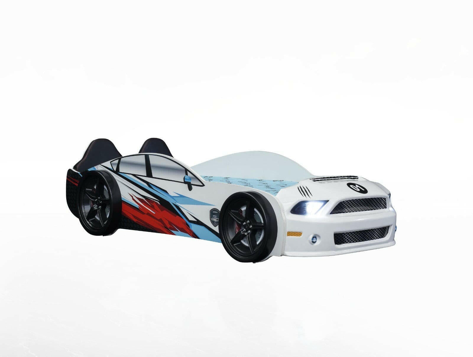 Mustang Race Car Kids Bed LED Headlights Remote Control Toddler Twin Size - Kids Eye Candy 