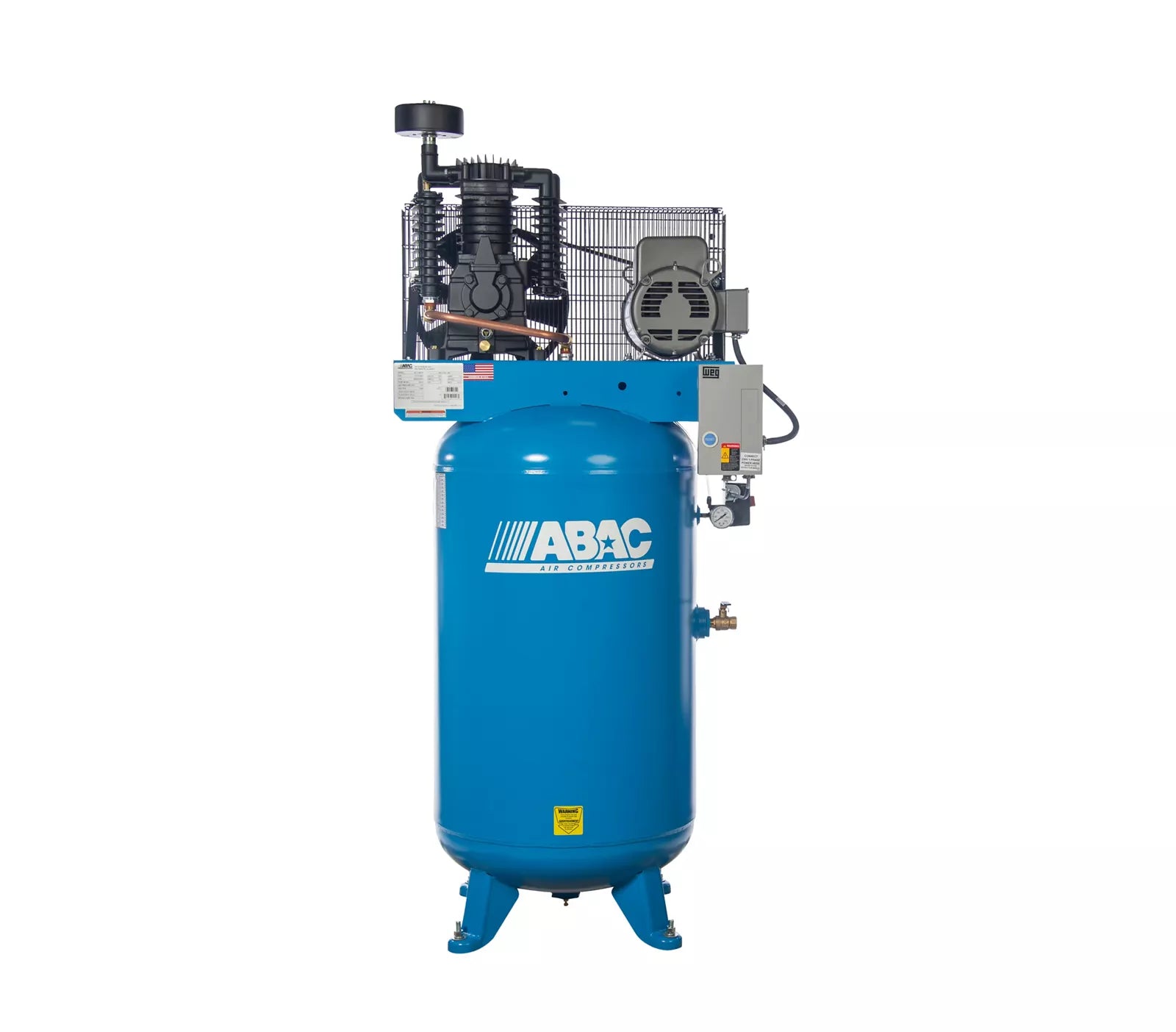 ABAC-2-stage-hybrid-pro-7-5HP-80H-3ph-gallon-piston-technology-air-compressor-AB7-4380HS-3.jpg ABAC Hybrid Pro Two-Stage Belt-Drive Air Compressor 5HP 80V Gallon – Aluminum Pump with Cast-Iron Cylinders - Image 1
