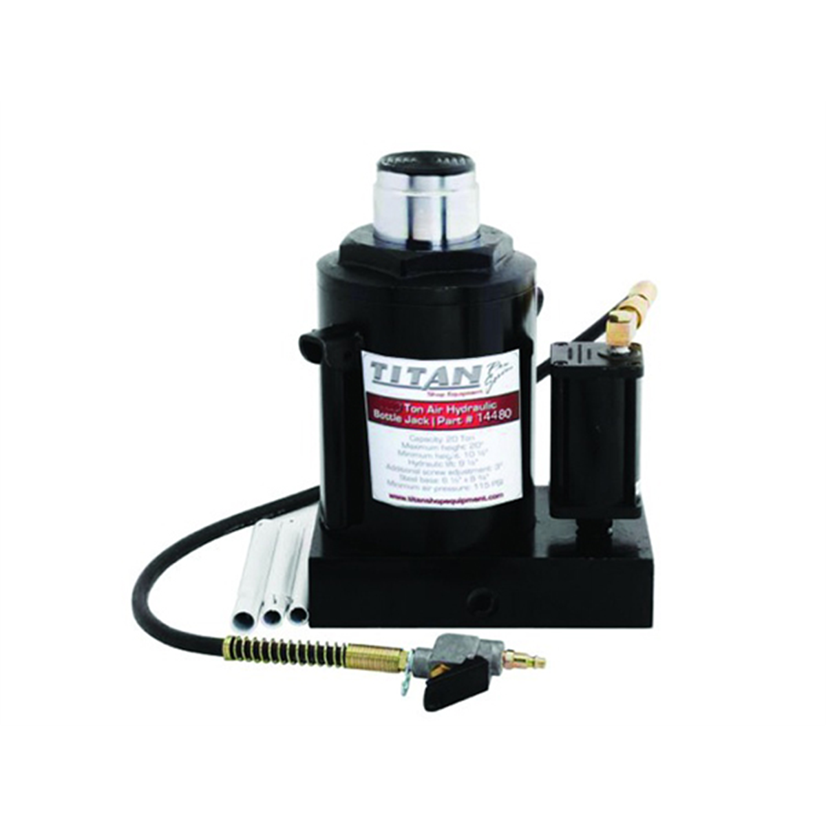 AME-50-ton-titan-air-hyd-bottle.png AME Titan 50-Ton Air-Hydraulic Bottle Jack – Pneumatic / Hydraulic Lifting - Image 1
