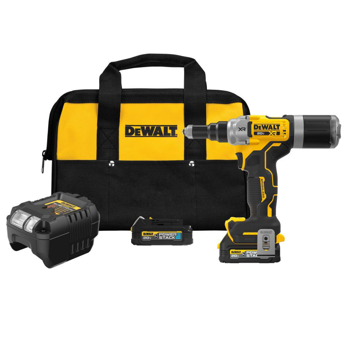 DeWalt-20V-MAX-XR-brushless-cordless-1-4inc-rivet-tool-kit-with-powerstack-DWTDCF414GE2.png DeWalt 20V MAX* XR Brushless Cordless 1/4" Rivet Tool Kit with Powerstack DWTDCF414GE2 - Image 1