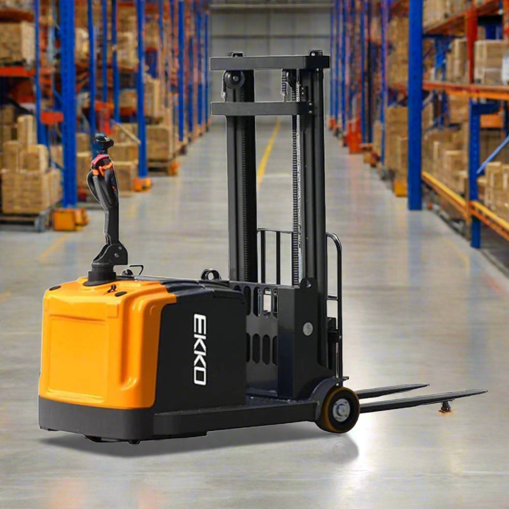 EKKO-EK14-130Electric-straddle-stacker-counterbalanced_2024-06-11T16_08_57.178Z.png Electric Counterbalanced Walkie Stacker | 3300 lbs. Capacity | Lift Height 130''| EKKO EK14-130 - Image 1