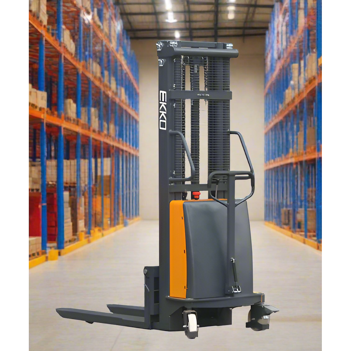 EKKO-semi-electric-fork-over-stacker-3300lbs-cap-138inches-height-EA15E_934d0b45-00fe-440e-b9d0-0ed36c81bcb7.png Fork-Over Stacker | Semi-Electric | 3300 lbs Capacity | 138" Height | EKKO EA15E - Image 1