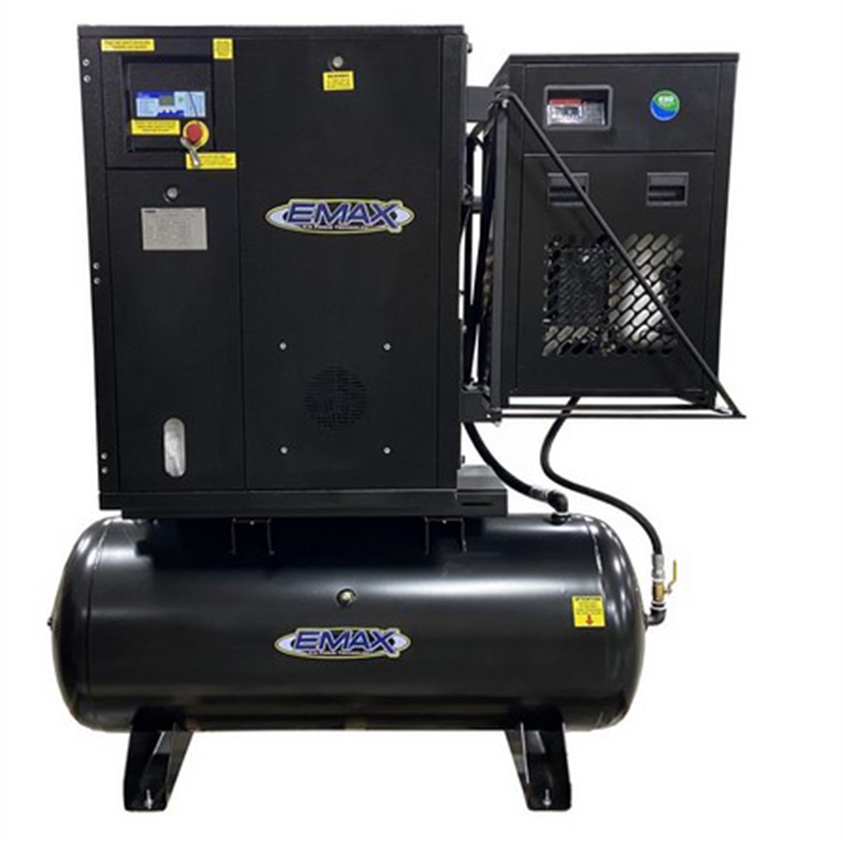 Emax-compressor-7-5HP-1PH-industrial-rotary-screw-compressor-80Gal-tank-mount-with-air-dryer-EMXERIK070001.png Emax Compressor 7.5HP 1PH Industrial Rotary Screw Compressor-80 Gal Tank Mount with Air Dryer EMXERIK070001 - Image 1