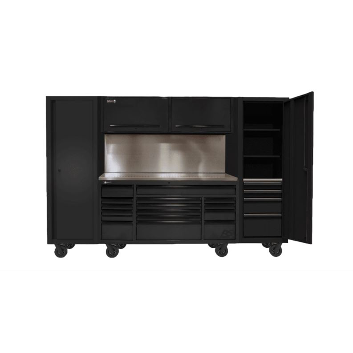 Hhomak-manufacturing-120in-RS-PRO-CTS-roller-cabinet-_-side-lockers-combo-with-solid-backsplash-blackHOMBKCTS12001.png Homak Manufacturing 120" RS PRO CTS Roller Cabinet & Side Lockers Combo with Solid Backsplash - Black HOMBKCTS12001 - Image 1