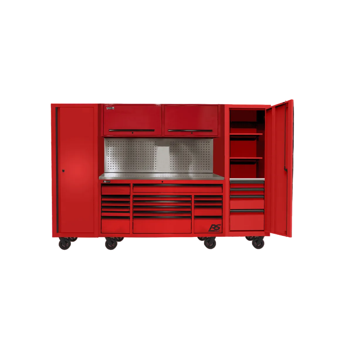 Hhomak-manufacturing-120in-RS-PRO-CTS-roller-cabinet-_-side-lockers-combo-with-with-toolboard-backsplash-red-HOMRSCTS12002.png Homak Manufacturing 120'' RS PRO CTS Roller Cabinet & Side Lockers Combo with Toolboard Backsplash - Red HOMRSCTS12002 - Image 1