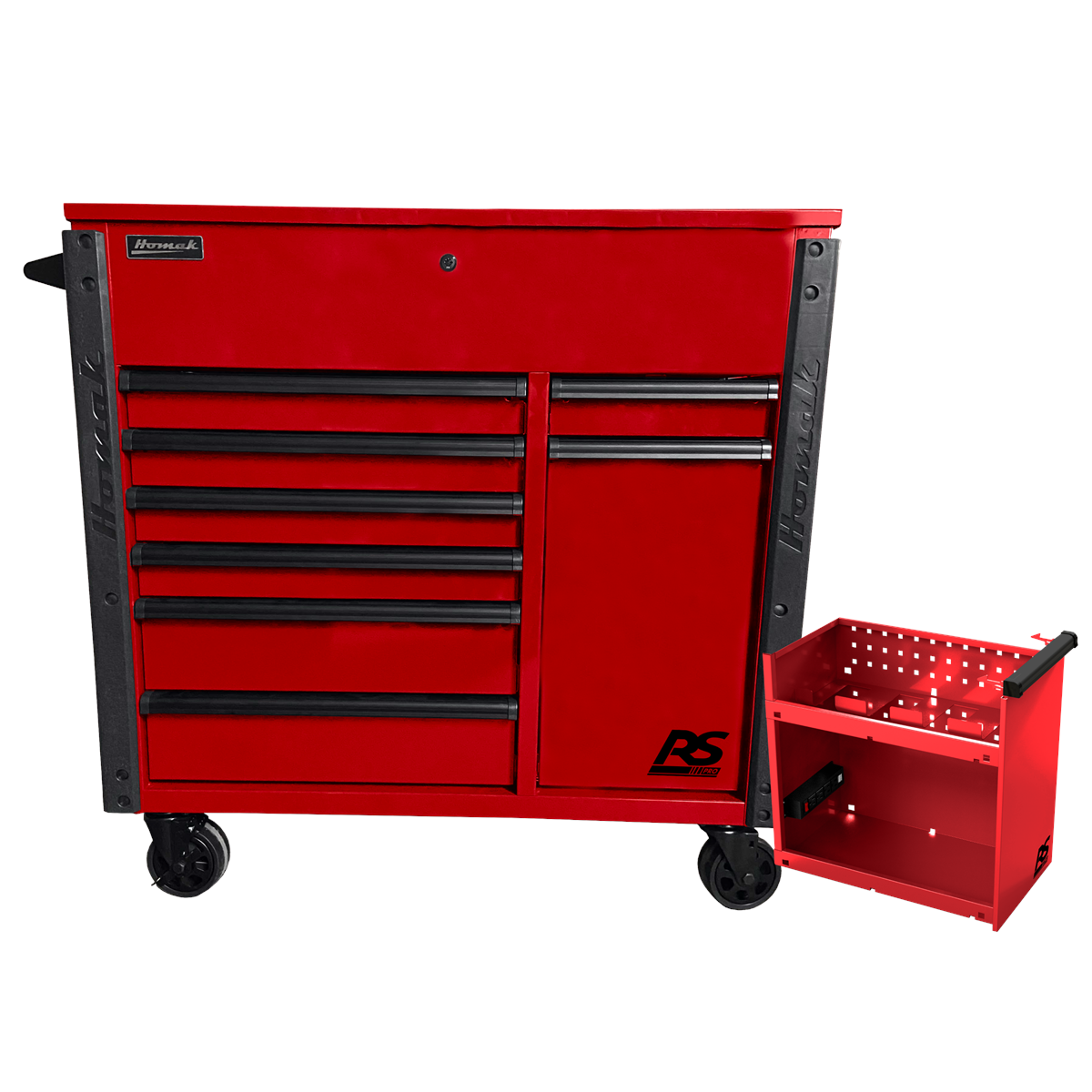 Homak-Manufacturing-44in-8-Drawer-Service-Cart-w-Power-Tool-Holder-Drawer-Red-HOMRD06044080.png Homak Manufacturing 44" 8-Drawer Service Cart w/Power Tool Holder Drawer-Red HOMRD06044080 - Image 1