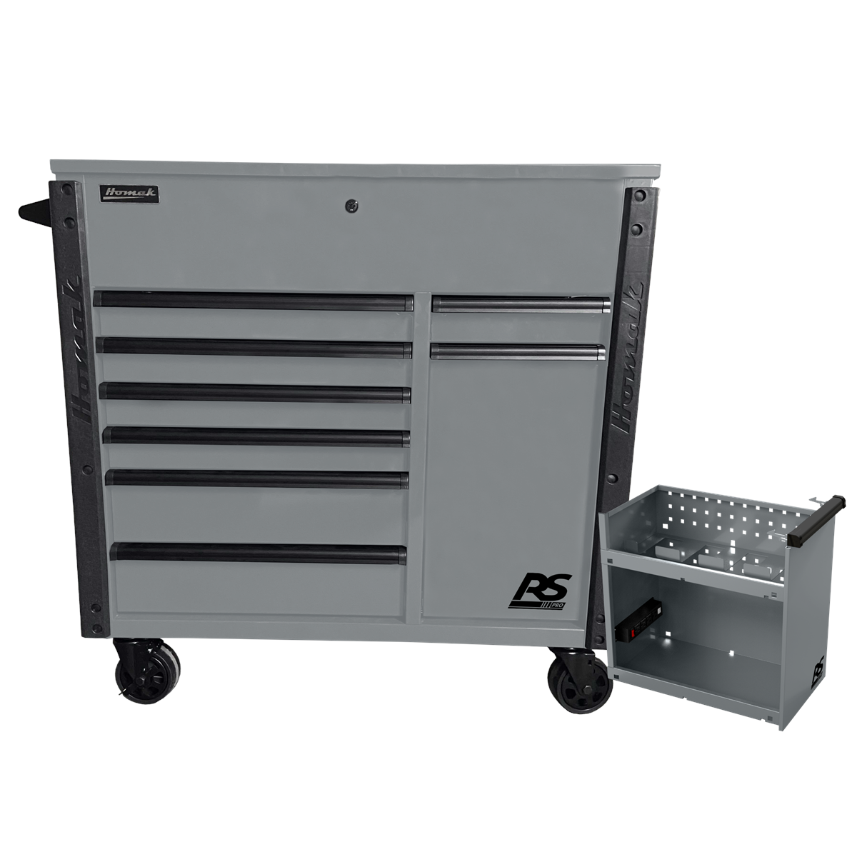 Homak-Manufacturing-44in8-Drawer-Service-Cart-w-power-Tool-Holder-Drawer-Gray-HOMGR06044080.png Homak Manufacturing 44" 8-Drawer Service Cart w/power Tool Holder Drawer-Gray HOMGR06044080 - Image 1